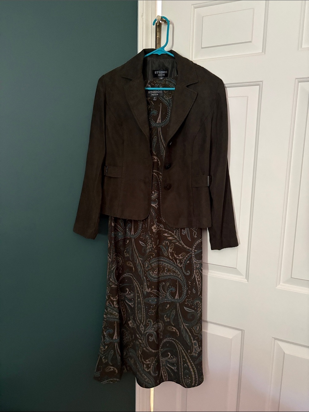 Studio I Petite Brown and Teal Paisley Dress with matching jacket